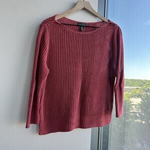 Lauren Jeans Co. Ralph Lauren Pink Cotton Linen Knit Open-Knit Boat Neck XL/TG